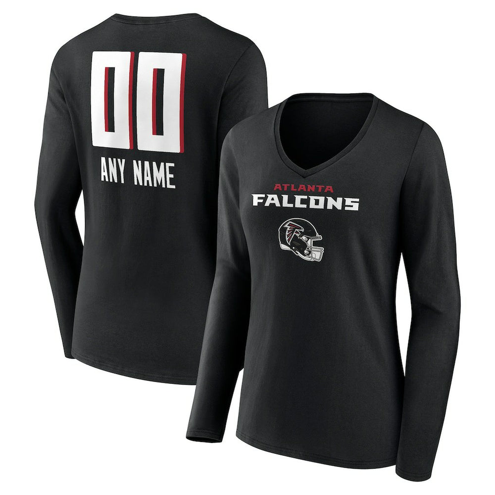 Women's Personalized Name & Number Team Wordmark Long Sleeve V-Neck T-Shirt - Atlanta Falcons