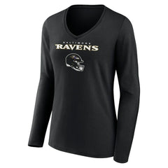 Women's Personalized Name & Number Team Wordmark Long Sleeve V-Neck T-Shirt - Baltimore Ravens