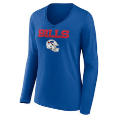 Women's Personalized Name & Number Team Wordmark Long Sleeve V-Neck T-Shirt - Buffalo Bills