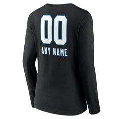Women's Personalized Name & Number Team Wordmark Long Sleeve V-Neck T-Shirt - Carolina Panthers