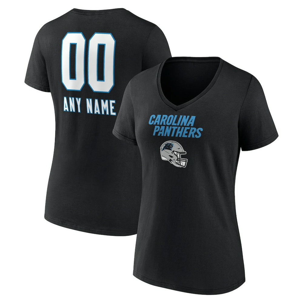 Women's Personalized Name & Number Team Wordmark V-Neck T-Shirt - Carolina Panthers