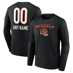 Personalized Name & Number Team Wordmark Long Sleeve T-Shirt - Cincinnati Bengals