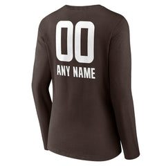 Women's Personalized Name & Number Team Wordmark Long Sleeve V-Neck T-Shirt - Cleveland Browns