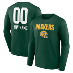 Personalized Name & Number Team Wordmark Long Sleeve T-Shirt - Green Bay Packers