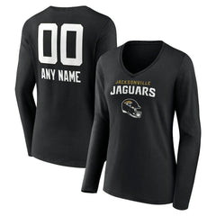 Women's Personalized Name & Number Team Wordmark Long Sleeve V-Neck T-Shirt - Jacksonville Jaguars