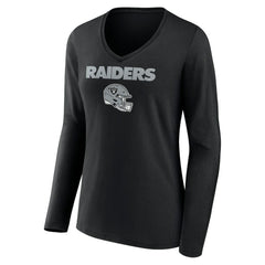 Women's Personalized Name & Number Team Wordmark Long Sleeve V-Neck T-Shirt - Las Vegas Raiders