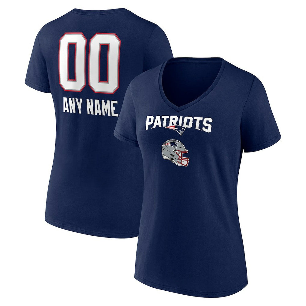 Women's Personalized Name & Number Team Wordmark V-Neck T-Shirt - New England Patriots