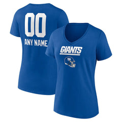 Women's Personalized Name & Number Team Wordmark V-Neck T-Shirt - New York Giants