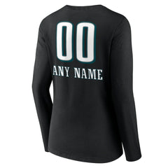 Women's Personalized Name & Number Team Wordmark Long Sleeve V-Neck T-Shirt - Philadelphia Eagles