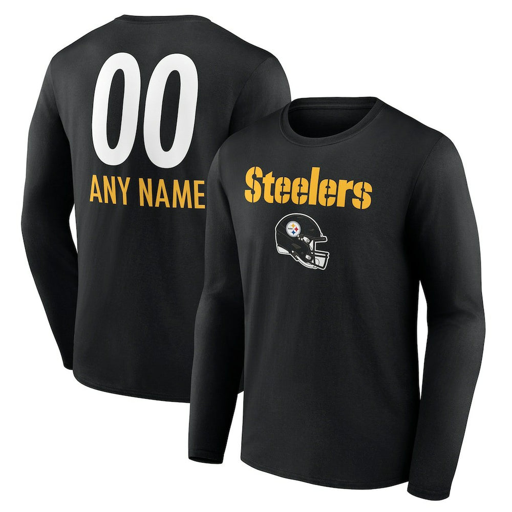 Personalized Name & Number Team Wordmark Long Sleeve T-Shirt - Pittsburgh Steelers