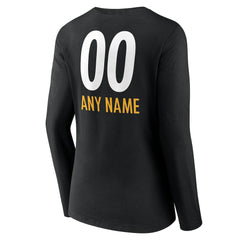 Women's Personalized Name & Number Team Wordmark Long Sleeve V-Neck T-Shirt - Pittsburgh Steelers