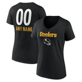 Women's Personalized Name & Number Team Wordmark V-Neck T-Shirt - Pittsburgh Steelers