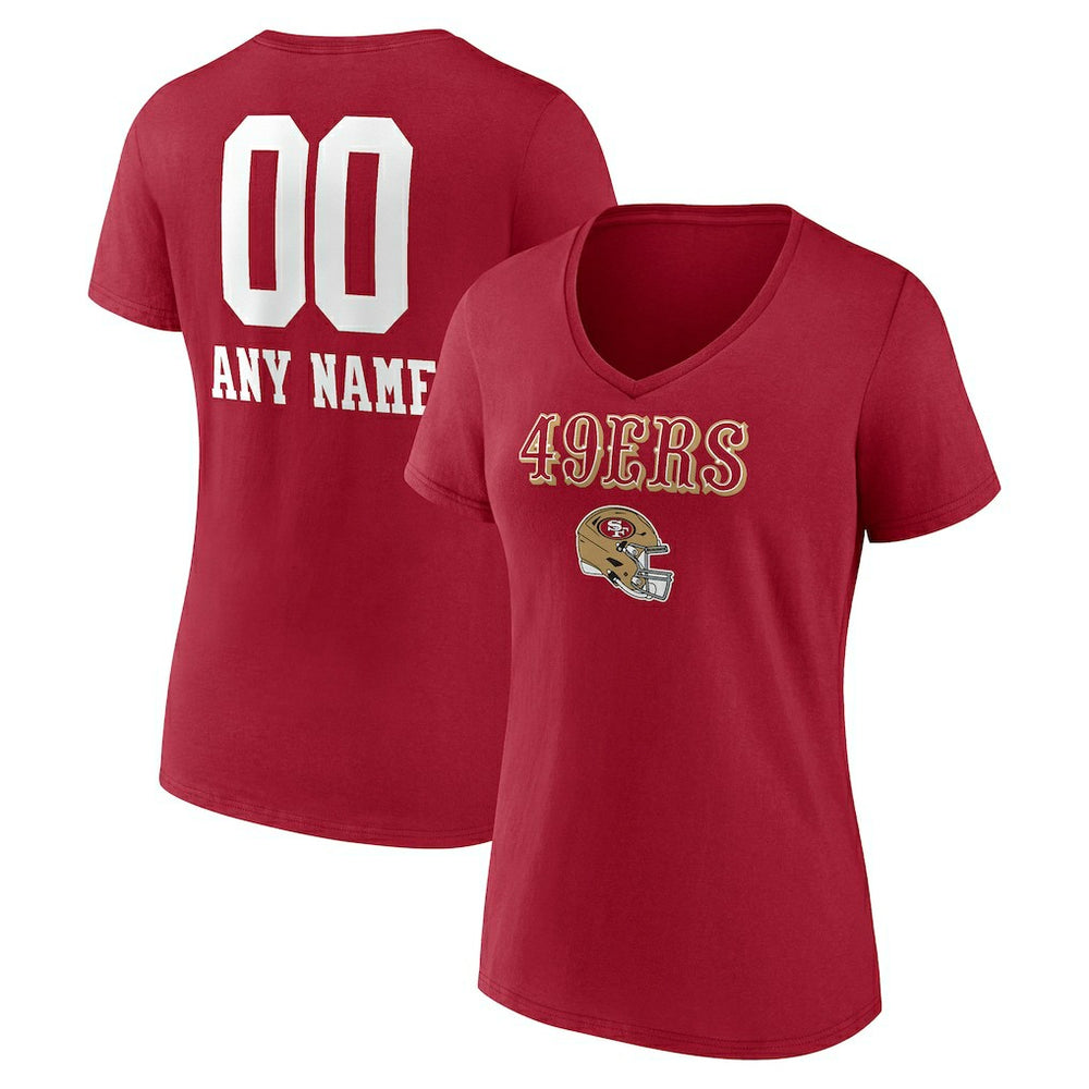 Women's Personalized Name & Number Team Wordmark V-Neck T-Shirt - San Francisco 49ers