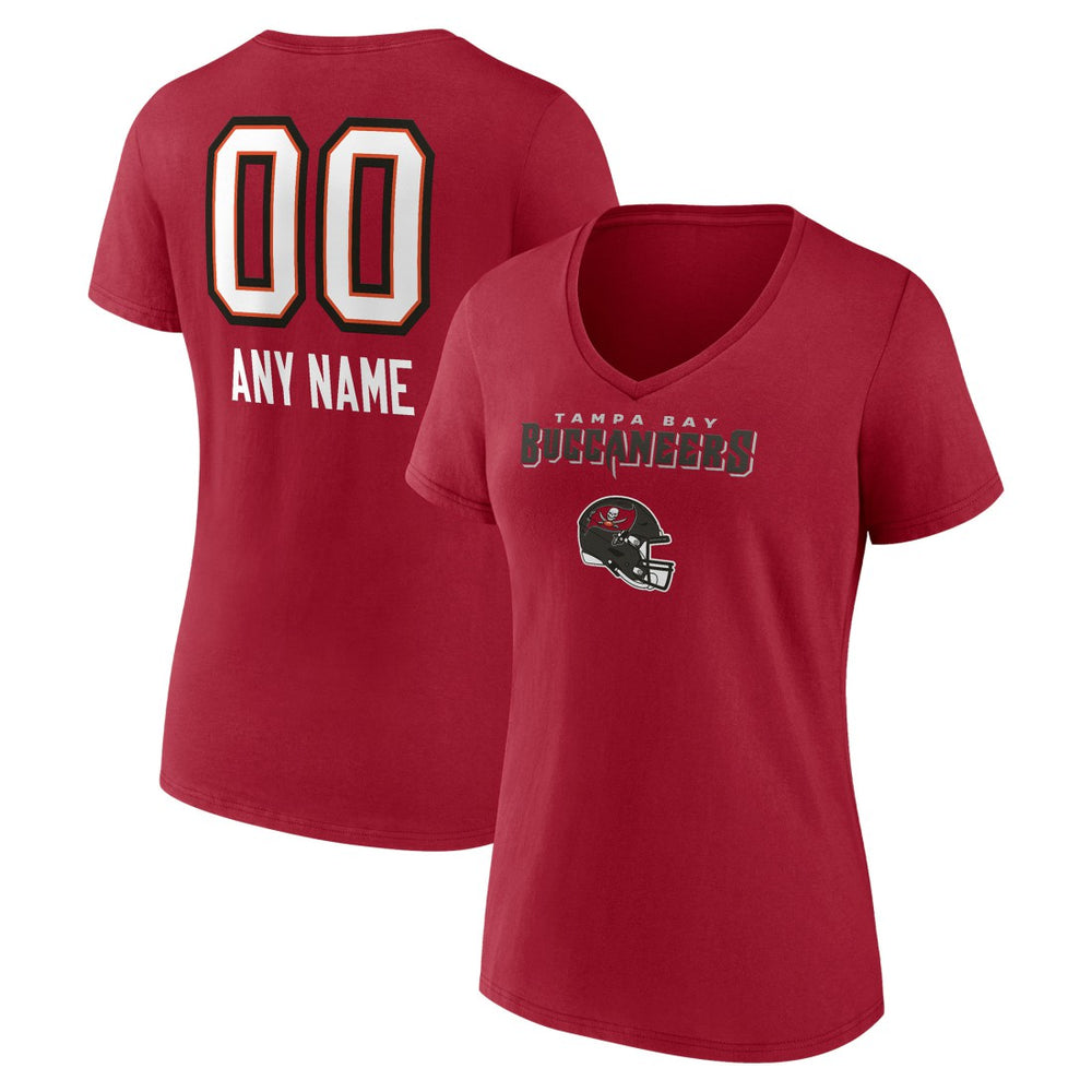 Women's Personalized Name & Number Team Wordmark V-Neck T-Shirt - Tampa Bay Buccaneers