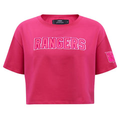 NHL This item will ship within 1 business day. New York Rangers Pro Standard Women's Triple Pink Cropped Boxy T-Shirt