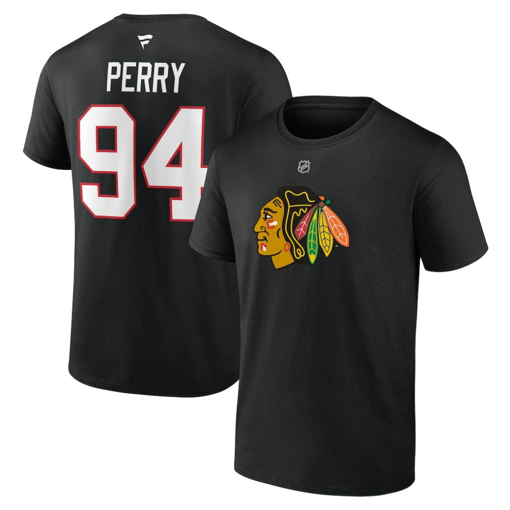 NHL Black Corey Perry Chicago Blackhawks Fanatics Authentic Stack Name & Number T-Shirt