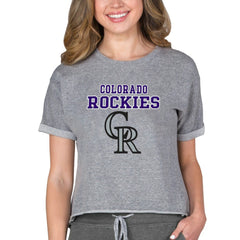 MLB Colorado Rockies Concepts Sport Women's Tri-Blend Mainstream Terry Short Sleeve Sweatshirt Top