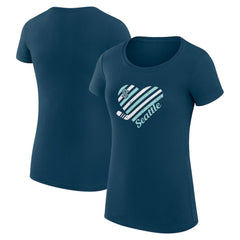 NHL Navy Seattle Kraken G-III 4Her by Carl Banks Women's Super-Slim Fit Lightweight Heart T-Shirt