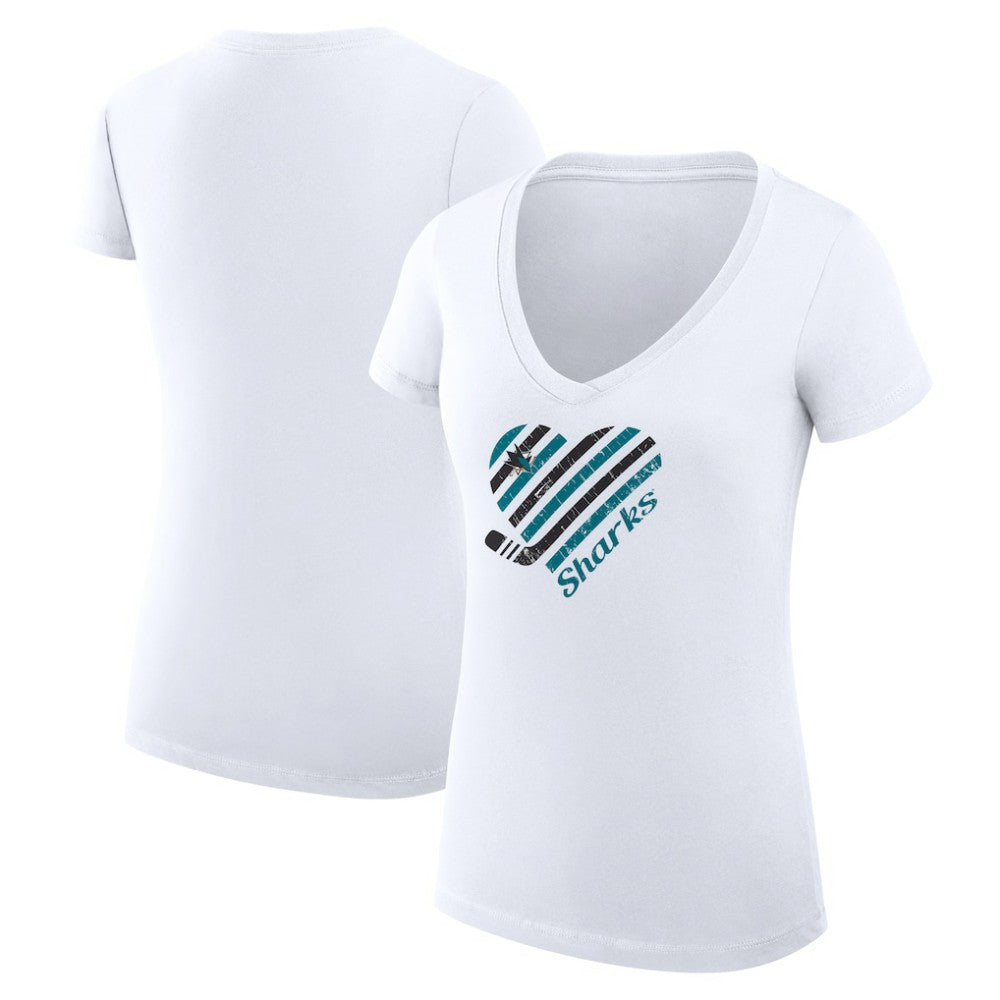 NHL White San Jose Sharks G-III 4Her by Carl Banks Women's Super-Slim Fit Lightweight Heart V-Neck T-Shirt