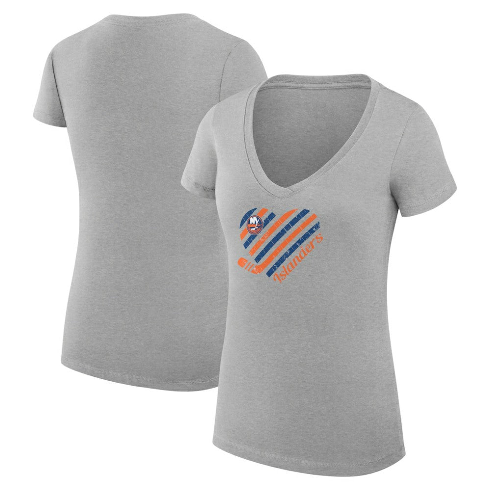 NHL Heather Gray New York Islanders G-III 4Her by Carl Banks Women's Super-Slim Fit Lightweight Heart V-Neck T-Shirt