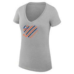NHL Heather Gray New York Islanders G-III 4Her by Carl Banks Women's Super-Slim Fit Lightweight Heart V-Neck T-Shirt