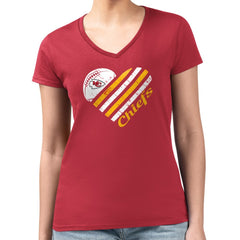 G-III 4Her by Carl Banks Women's Super-Slim Fit Lightweight Heart Graphic V-Neck T-Shirt - Kansas City Chiefs