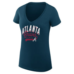 MLB Atlanta Braves G-III 4Her by Carl Banks Women's Super-Slim Fit Lightweight Filigree Team V-Neck T-Shirt