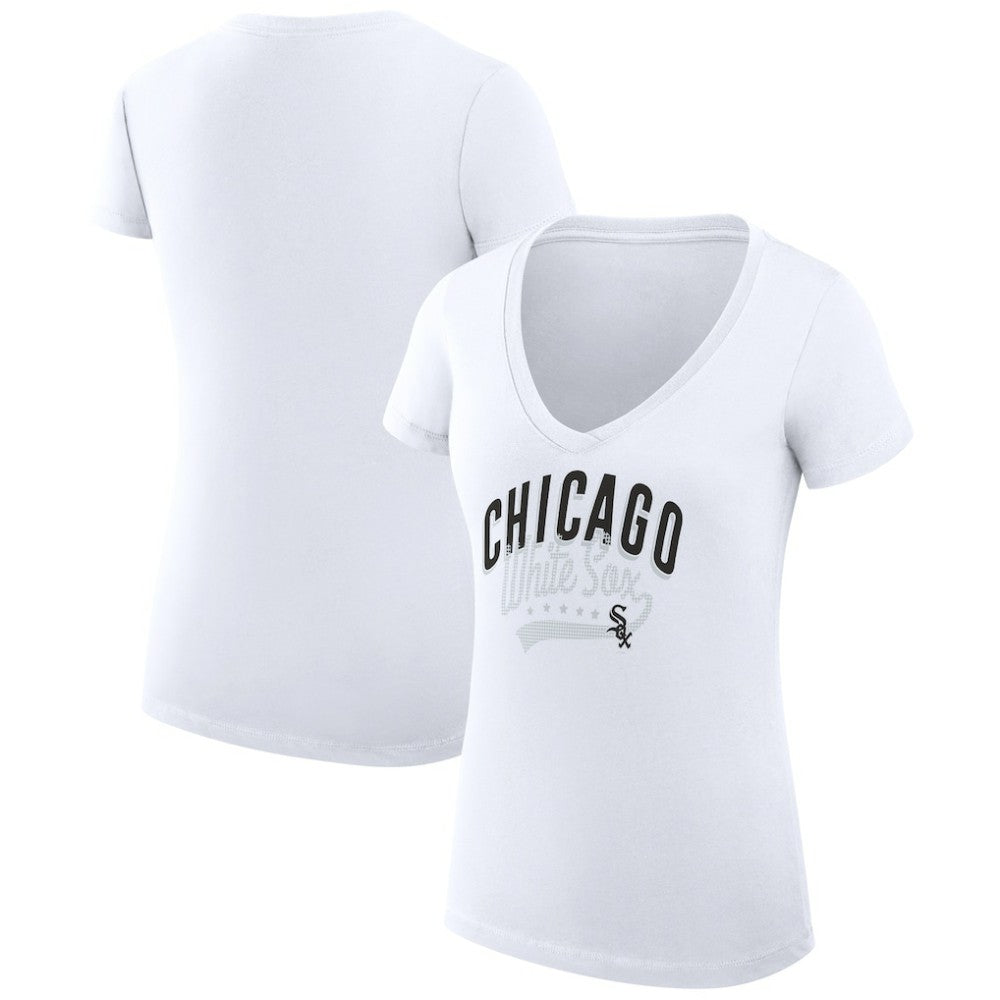 MLB Chicago White Sox G-III 4Her by Carl Banks Women's Super-Slim Fit Lightweight Filigree Team V-Neck T-Shirt