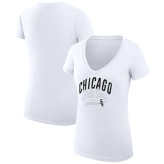 MLB Chicago White Sox G-III 4Her by Carl Banks Women's Super-Slim Fit Lightweight Filigree Team V-Neck T-Shirt
