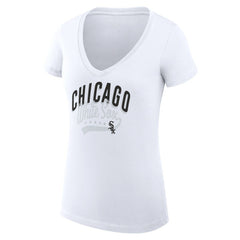 MLB Chicago White Sox G-III 4Her by Carl Banks Women's Super-Slim Fit Lightweight Filigree Team V-Neck T-Shirt