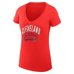 MLB Cleveland Guardians G-III 4Her by Carl Banks Women's Super-Slim Fit Lightweight Filigree Team V-Neck T-Shirt