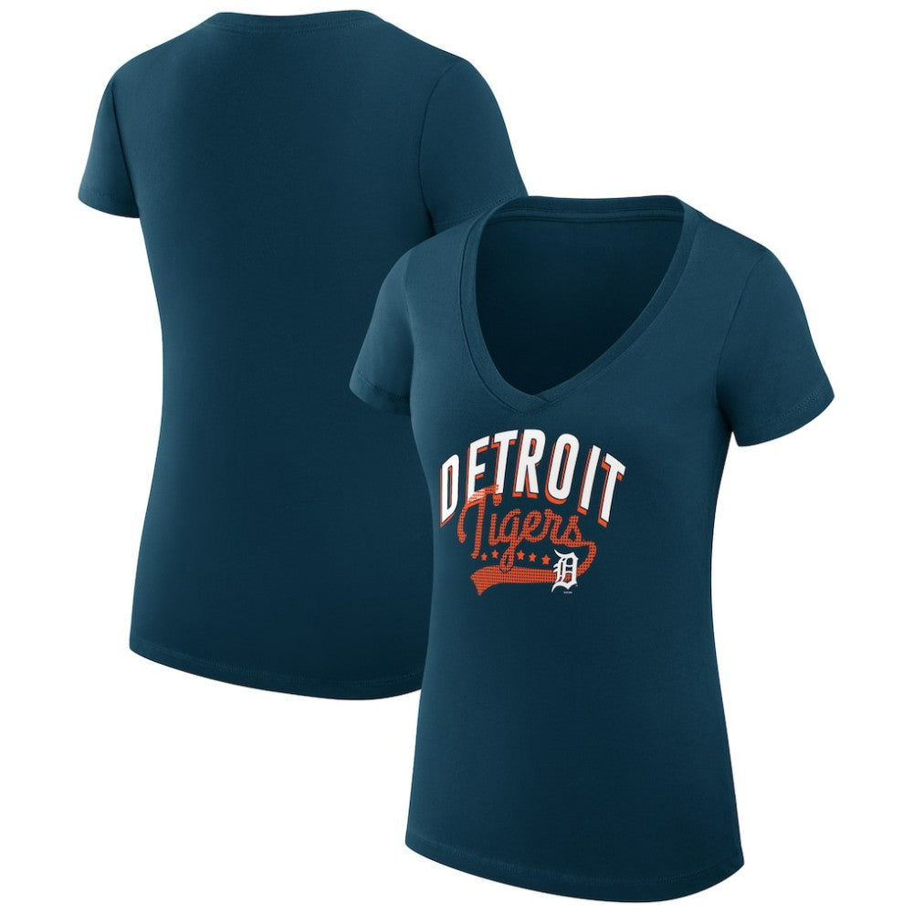 MLB Detroit Tigers G-III 4Her by Carl Banks Women's Super-Slim Fit Lightweight Filigree Team V-Neck T-Shirt