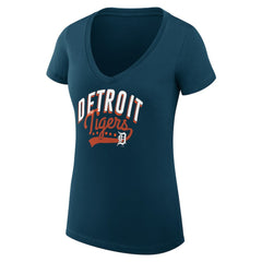 MLB Detroit Tigers G-III 4Her by Carl Banks Women's Super-Slim Fit Lightweight Filigree Team V-Neck T-Shirt
