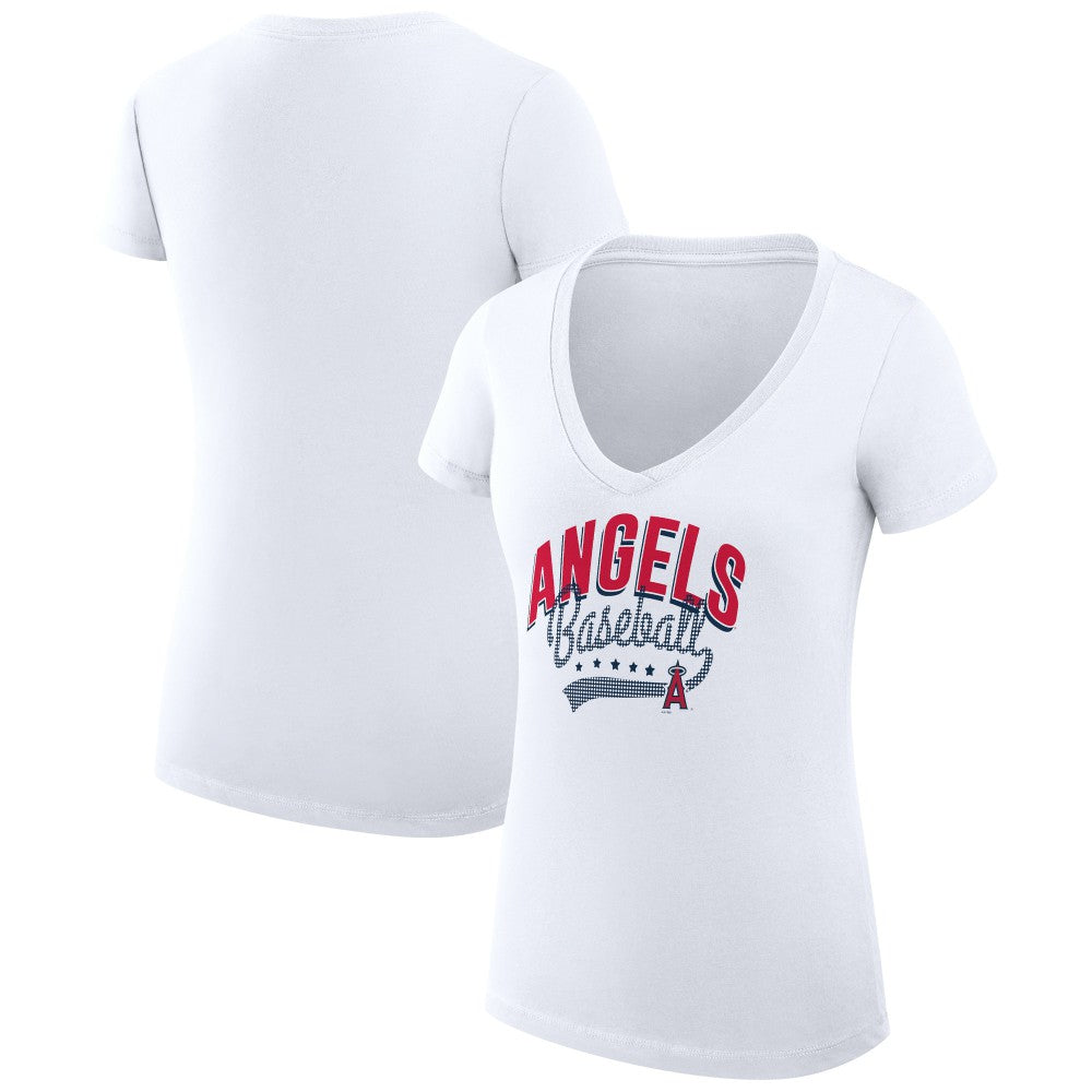 MLB Los Angeles Angels G-III 4Her by Carl Banks Women's Super-Slim Fit Lightweight Filigree Team V-Neck T-Shirt