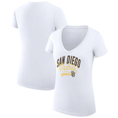 MLB San Diego Padres G-III 4Her by Carl Banks Women's Super-Slim Fit Lightweight Filigree Team V-Neck T-Shirt