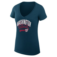 MLB Washington Nationals G-III 4Her by Carl Banks Women's Super-Slim Fit Lightweight Filigree Team V-Neck T-Shirt