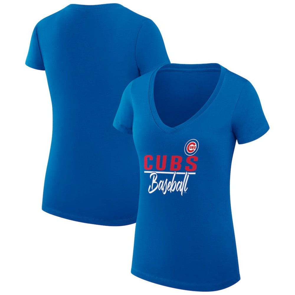 MLB Chicago Cubs G-III 4Her by Carl Banks Women's Super-Slim Fit Lightweight Team Graphic V-Neck T-Shirt