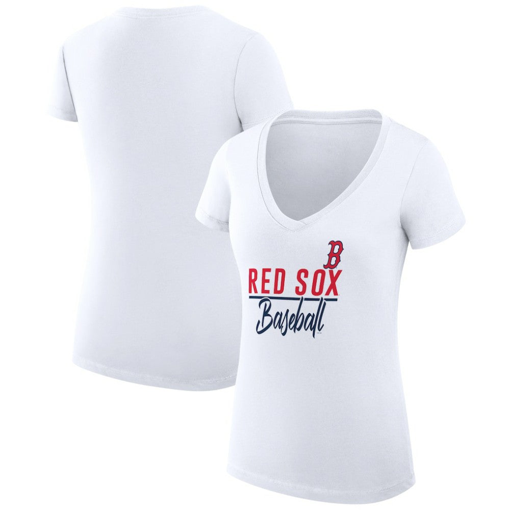 MLB Boston Red Sox G-III 4Her by Carl Banks Women's Super-Slim Fit Lightweight Team Graphic V-Neck T-Shirt