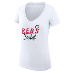 MLB Cincinnati Reds G-III 4Her by Carl Banks Women's Super-Slim Fit Lightweight Team Graphic V-Neck T-Shirt