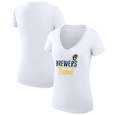 MLB Milwaukee Brewers G-III 4Her by Carl Banks Women's Super-Slim Fit Lightweight Team Graphic V-Neck T-Shirt