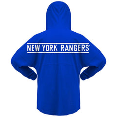 NHL Blue New York Rangers Fanatics Women's Jersey Lace-Up V-Neck Long Sleeve Hoodie T-Shirt
