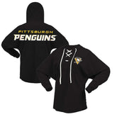 NHL Black Pittsburgh Penguins Fanatics Women's Jersey Lace-Up V-Neck Long Sleeve Hoodie T-Shirt