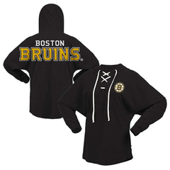 NHL Black Boston Bruins Fanatics Women's Jersey Lace-Up V-Neck Long Sleeve Hoodie T-Shirt