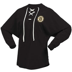 NHL Black Boston Bruins Fanatics Women's Jersey Lace-Up V-Neck Long Sleeve Hoodie T-Shirt