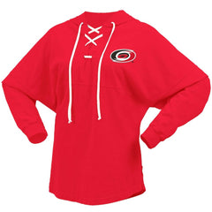 NHL Red Carolina Hurricanes Fanatics Women's Jersey Lace-Up V-Neck Long Sleeve Hoodie T-Shirt