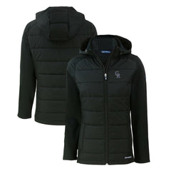 MLB Colorado Rockies Cutter & Buck Women's Evoke Hybrid Eco Softshell Recycled Full-Zip Hoodie Jacket