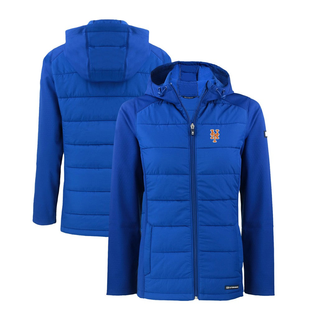 MLB New York Mets Cutter & Buck Women's Evoke Hybrid Eco Softshell Recycled Full-Zip Hoodie Jacket