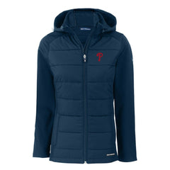 MLB Philadelphia Phillies Cutter & Buck Women's Evoke Hybrid Eco Softshell Recycled Full-Zip Hoodie Jacket