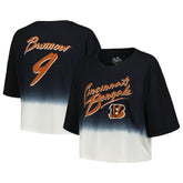 Joe Burrow Majestic Threads Women's Dip-Dye Player Name & Number Crop Top - Cincinnati Bengals