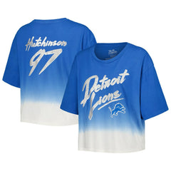 Aidan Hutchinson Majestic Threads Women's Dip-Dye Player Name & Number Crop Top - Detroit Lions